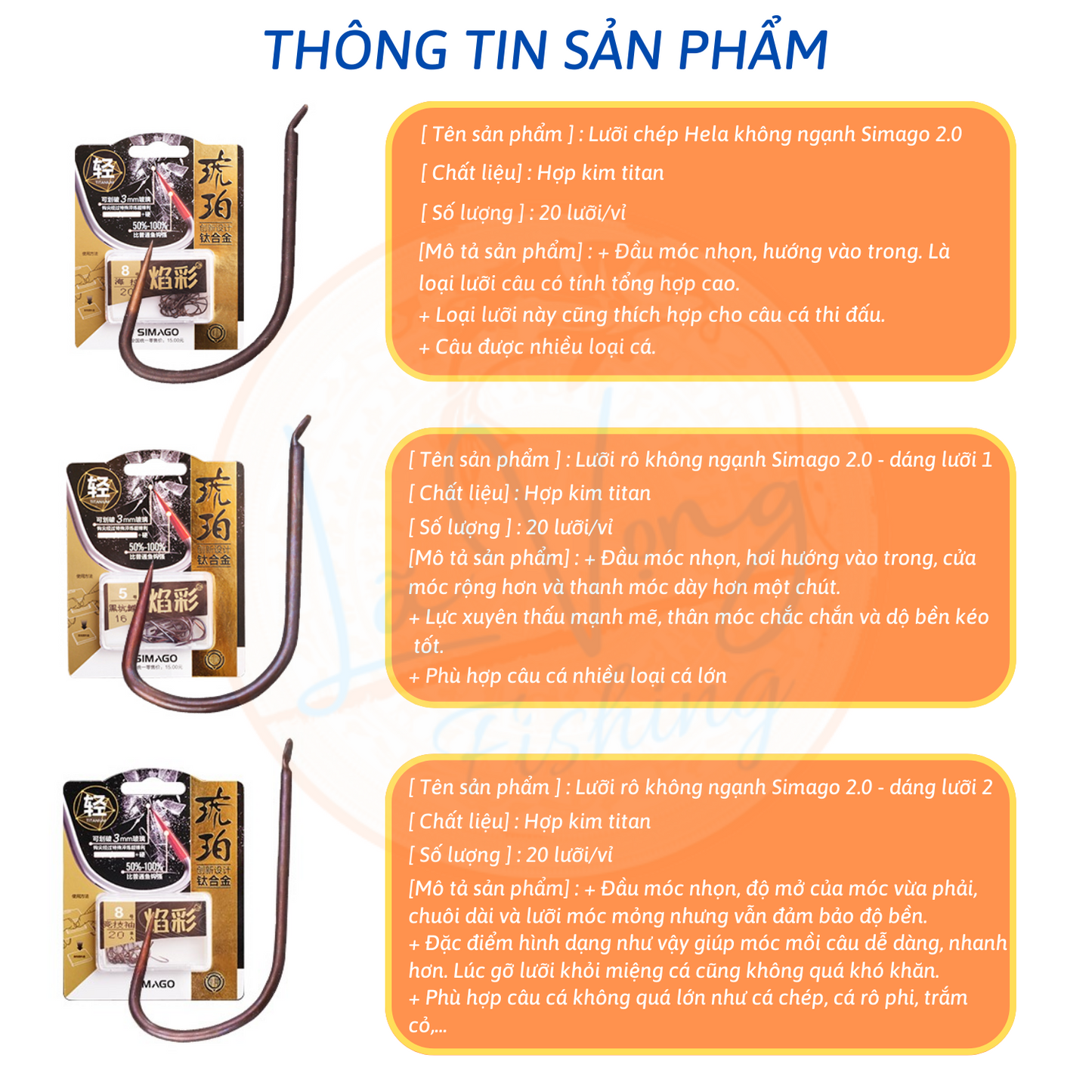 Lưỡi Câu SIMAGO Không Ngạnh Chuyên Rô Phi, Trắm , Chép , Trôi