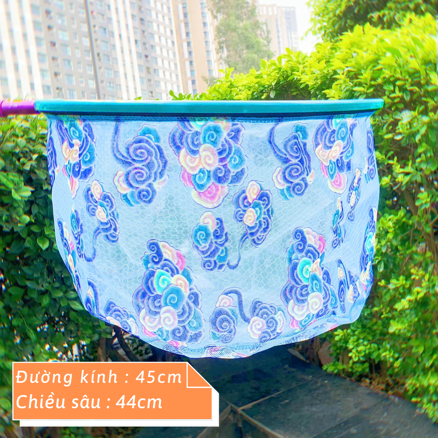 Mặt Vợt Cá Tròn Xanh Dương In Họa Tiết 45cm