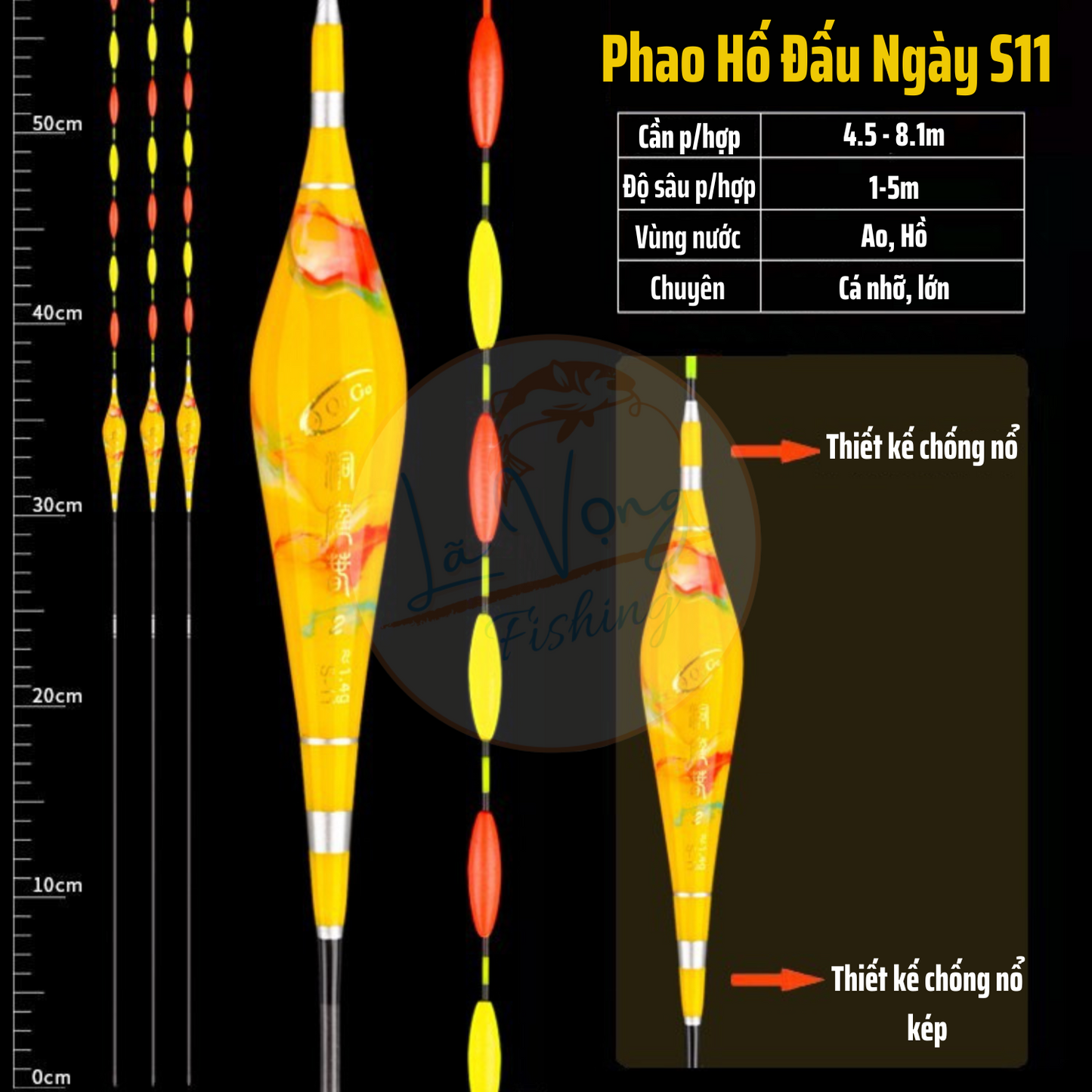 Phao hố đấu ngày cao cấp, Phao câu đài nano mã S -11. Phao câu đơn đài hố đấu câu chép, trôi, cỏ, trắm đen