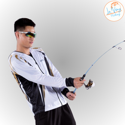 Áo Chống Nắng Câu Cá MC Jiadiaoni - Trắng Họa Tiết Vàng Đen - Lã Vọng Fishing