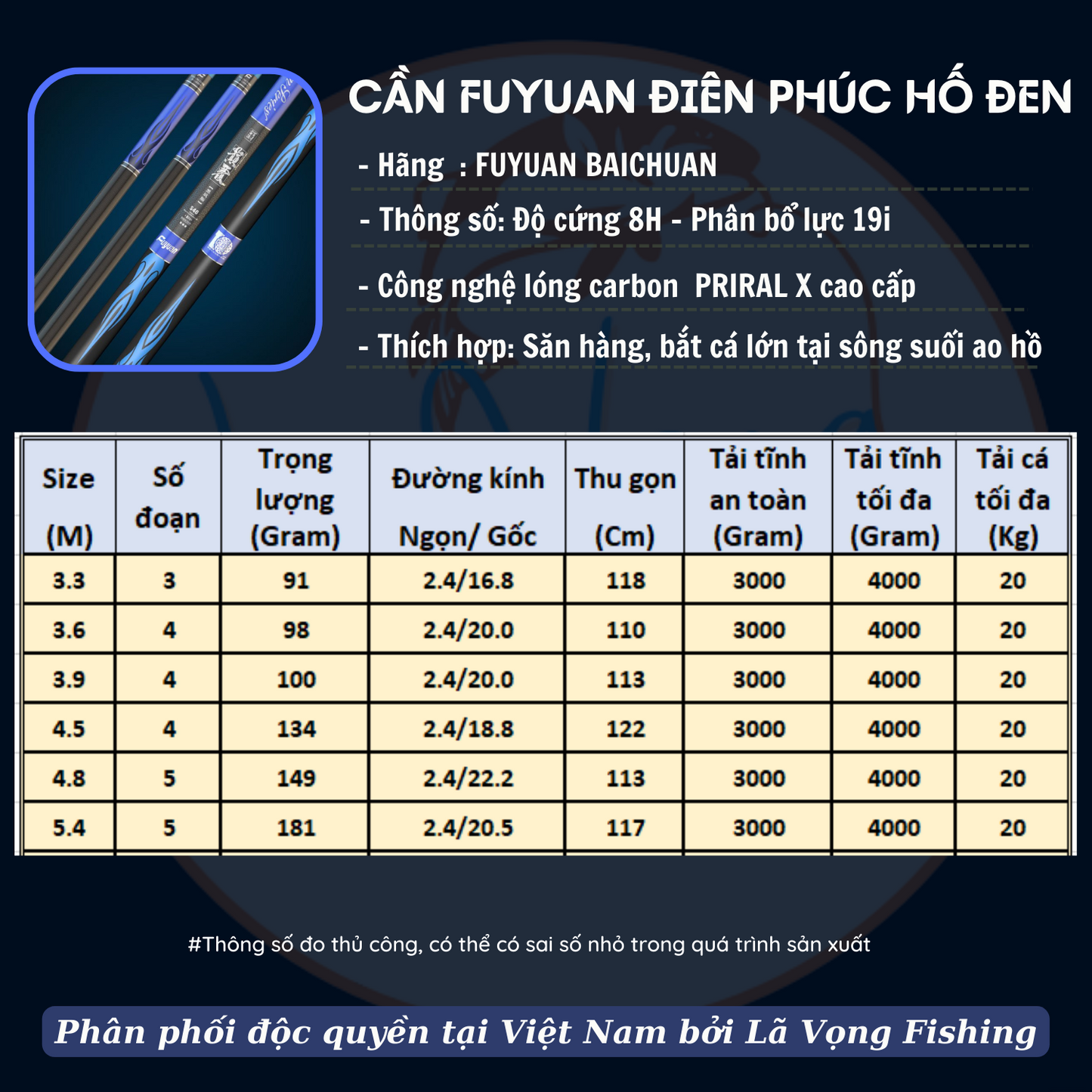 Cần Fuyuan Điên Phúc Hố Đen 8H-19i, Cần Câu Đơn Đài Chính Hãng