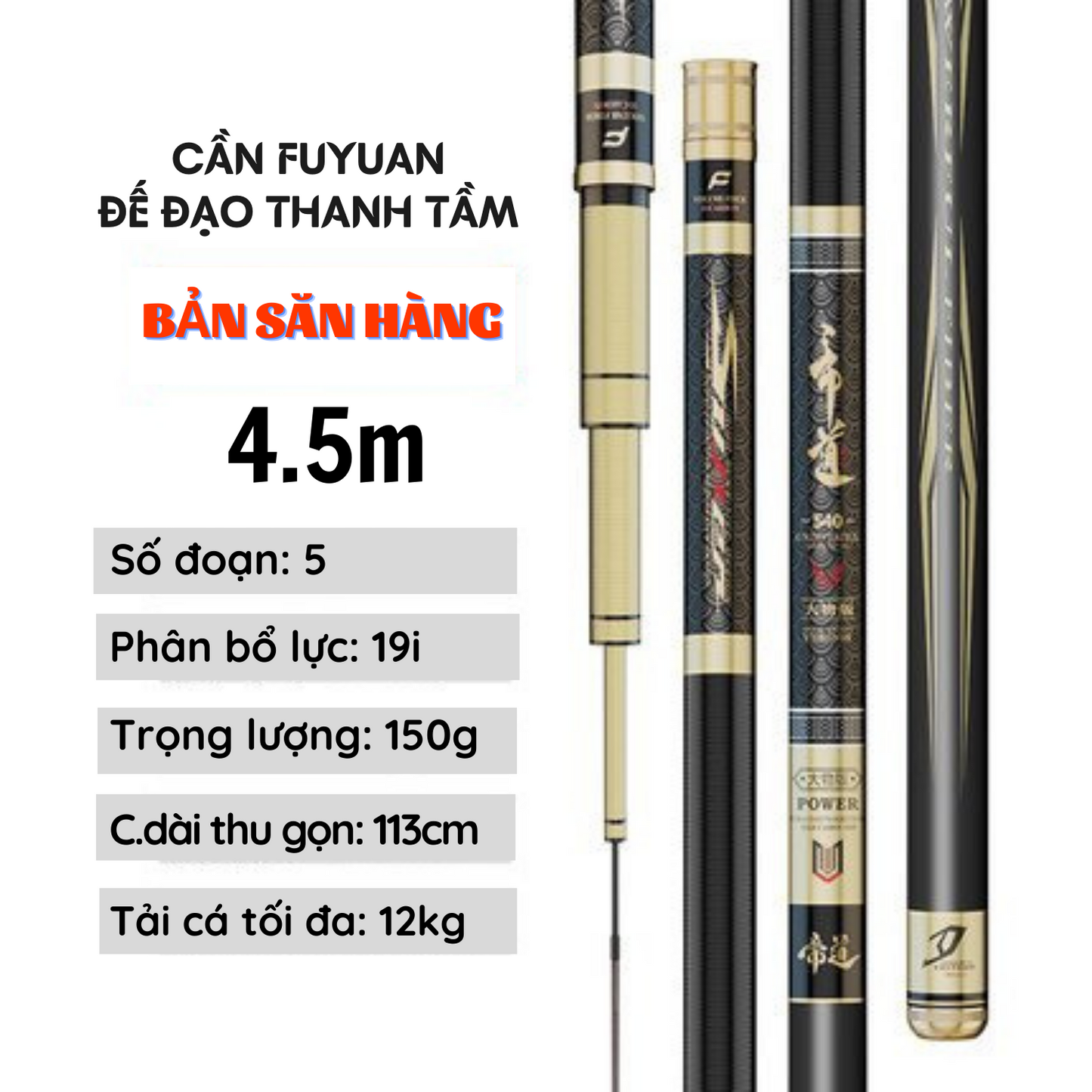 Cần câu FuYuan Đế Đạo Thanh Tầm 19i , Cần câu đài chuyên săn hàng