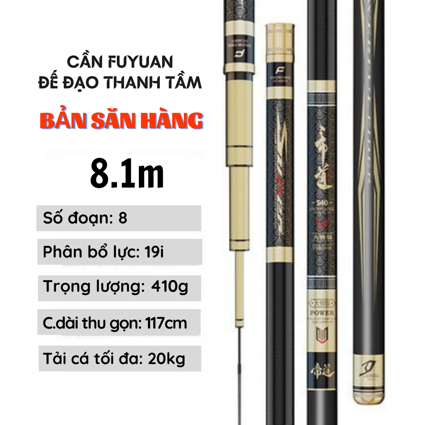 Cần câu FuYuan Đế Đạo Thanh Tầm 19i , Cần câu đài chuyên săn hàng