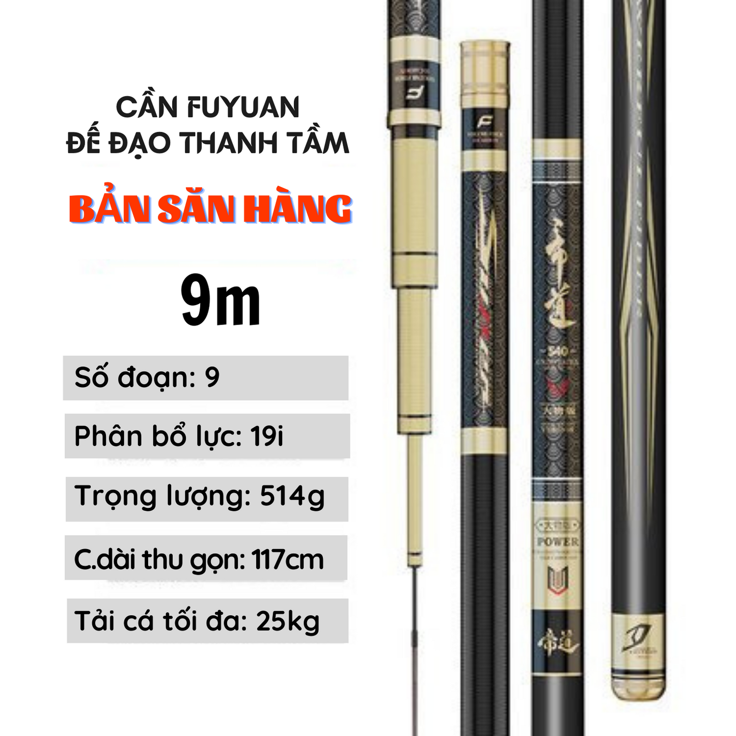 Cần câu FuYuan Đế Đạo Thanh Tầm 19i , Cần câu đài chuyên săn hàng